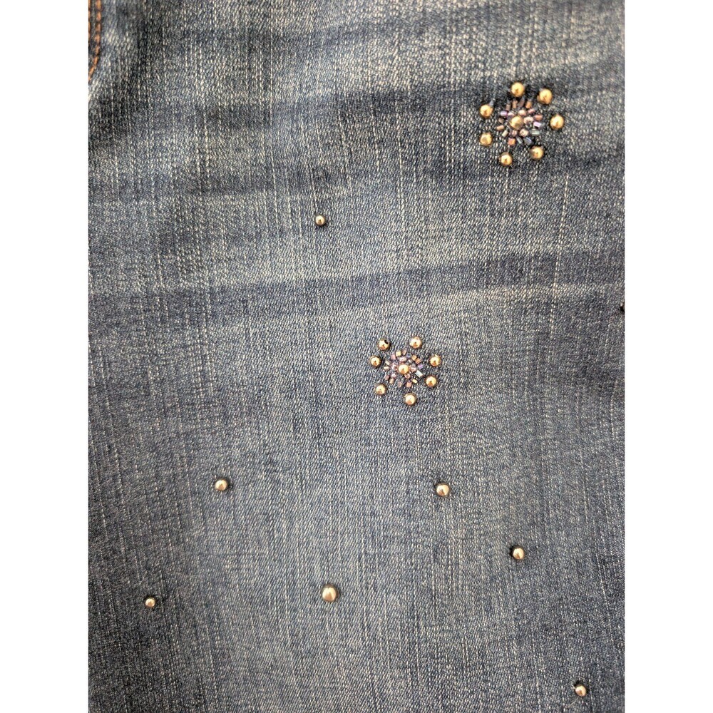 Chico's Dark Blue Denim Gray Beaded Y2K Midrise Ankle Jeans Women's Size 4R - Picture 5 of 12